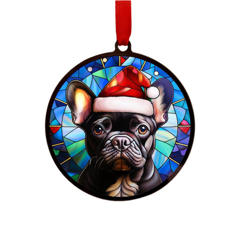 French Bulldog in Santa Hat Suncatcher Decoration